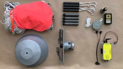 Suspended net gun with radio control unit and all components